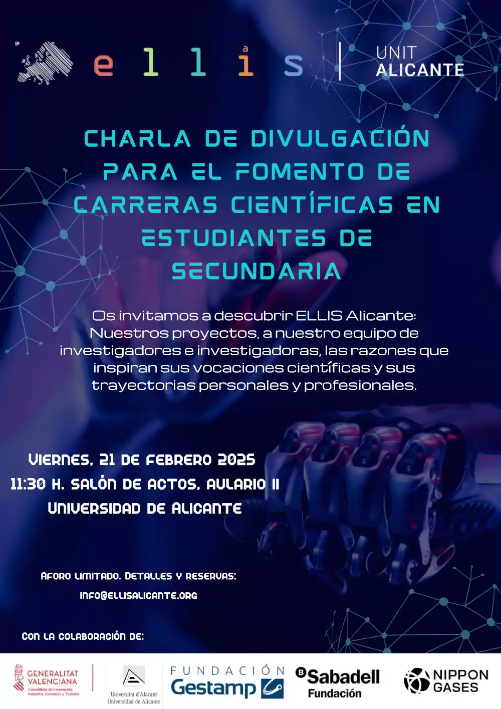 On February 21 at 11:30 a.m., in the assembly hall of Aulario II at the University of Alicante, ELLIS Alicante will hold an outreach activity on ethical, responsible, and human-centric Artificial Intelligence (AI) for high school students and teachers in the region.